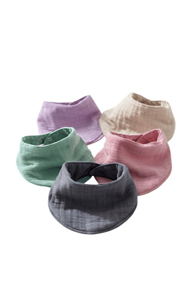 elibaby 5-Piece Double Snap 100% Cotton Muslin Baby Bib/Mouth Wipes