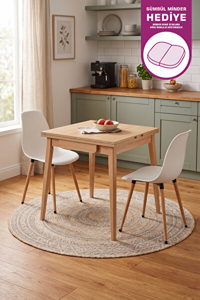 VİLİNZE Eames Sandalye Avanos Kanatlı Ahşap Mutfak Masası Takımı - 70x70+70 Cm