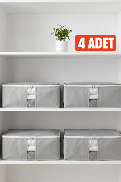 EVSELLA 4’lü Antrasit Pencereli Baza Altı Çekyat Hurç Organizer 60×40×22 cm