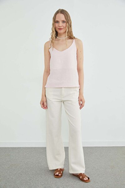 Fulla Moda Elastic Waist Linen Look Palazzo Trousers