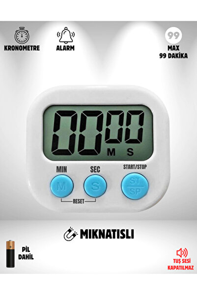 Folveit Beyaz Renk Dijital Ekranlı Alarmlı Kronometre Mıknatıslı Mutfak Zaman...