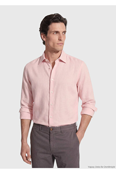 Ramsey Ροζ Απλό Casual Πουκάμισο με Μακριά Ραφή, 100% Βαμβάκι