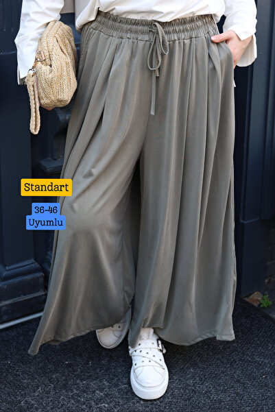 Mogi Butik Women's Modal Cupra Elastic Waist Adjustable Lace-Up Wide Leg Loos...