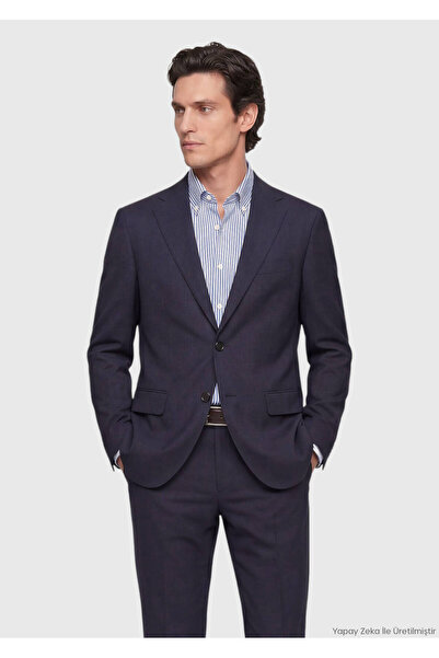Ramsey Navy Blue Checkered Regular Fit 100% Wool Suit