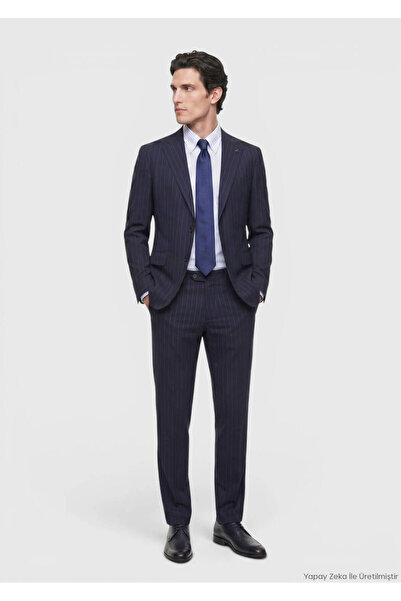 Ramsey Navy Blue Striped Zeroweight Slim Fit 100% Wool Suit