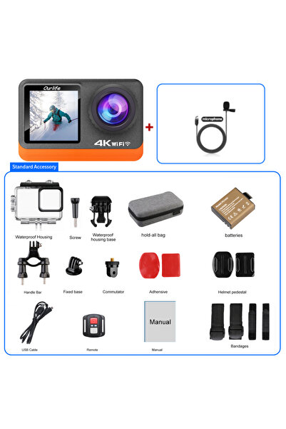 Choice10 كاميرا أكشن Ourlife بدقة 4K و60 إطارًا في الثانية مع شاشة لمس IPS 2....