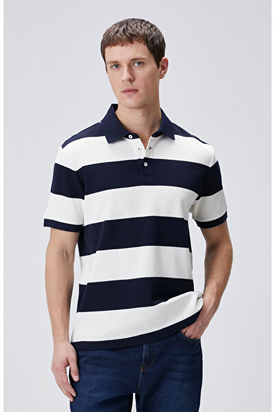 Network Lacivert Beyaz Çizgili Polo Yaka T-shirt