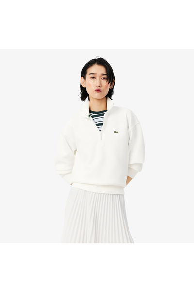 Lacoste Kadın Relaxed Fit Yarım Fermuarlı Krem Sweatshirt