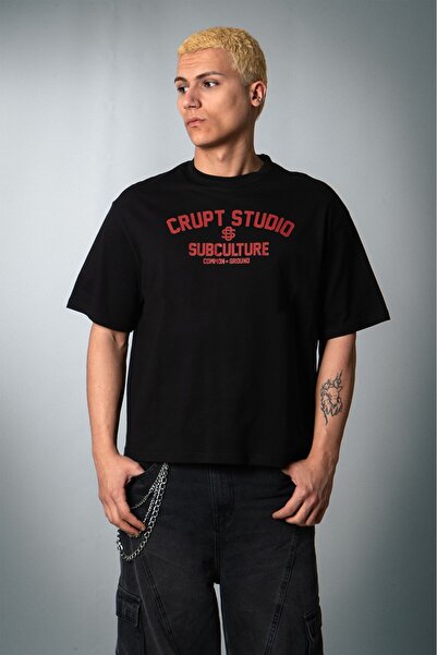 Crupt Studio Ανδρικό μπλουζάκι Crupt Red Subculture Μαύρο Boxy Crop
