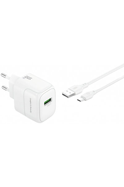 XO Design Incarcator Retea Cu Cablu microUSB L135, 18W, 3A, 1 x USB-A, Alb