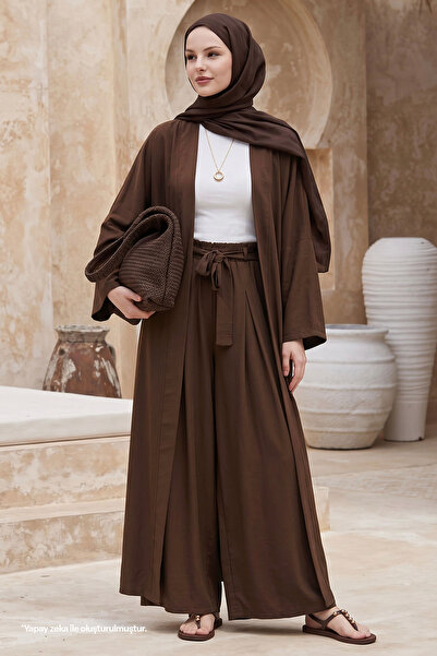 InStyle Kimono Pantolonlu Kahve Takım