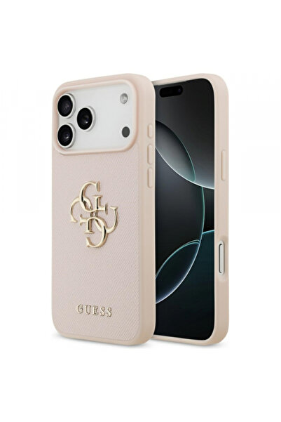 Apple Husa pentru iPhone 17 Pro Max, Guess, 4G Grained Big and Classic Logo, Roz