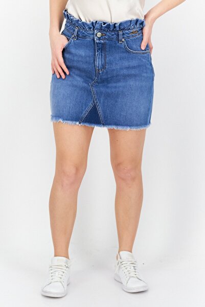 PİNKO Women Regular Fit Washed Denim Skirt, Blue