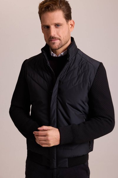 Ysf Erkek Siyah Slim Fit Kolu Trikolu Mont