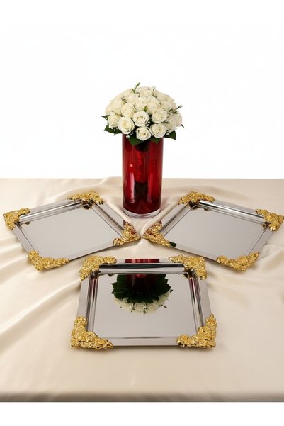 Simply Now Gold/Silver Mirrored Tray 22X22Cm Stylish Presentation & Promise Engagement Chocolate Coffee Tray - Accessory Casting - Set of 6
