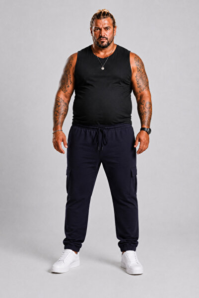 MocGrande Large Size Men's Plain Commando Sweatpants 22520 Navy Blue
