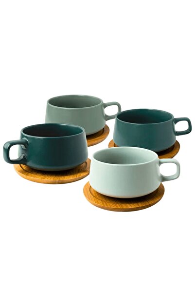 MIAMIO Set of 4 cappuccino cups with saucer made of bamboo, Luxe collection, ...