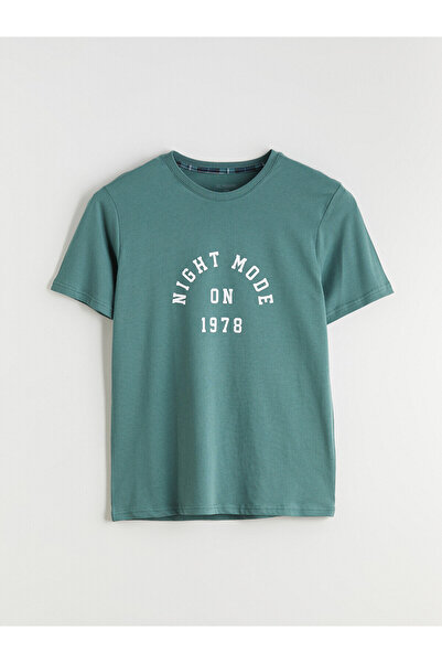 LC Waikiki Nevavm with Difference Green Combed Cotton Printed Short Sleeve Me...