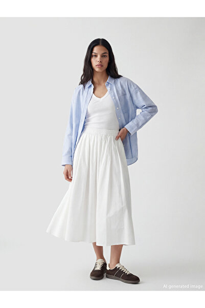 LC Waikiki Vizyon New Season Elastic Waist Poplin Flared Skirt