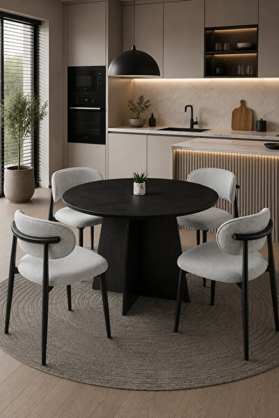 Atolye Casa 120x120 Mutfak Masası (Sadece Masa) Siyah Renk Sabit Mutfak & Yem...