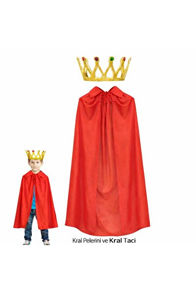 Go İthalat Pelerină de rege pentru copii 90 cm și set coroană de rege de culo...