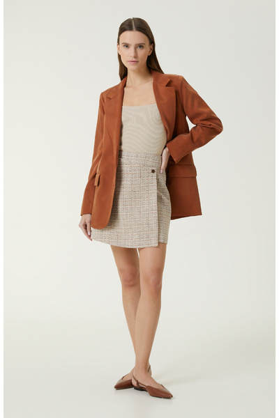 Network Bej Desenli Mini Tweed Etek