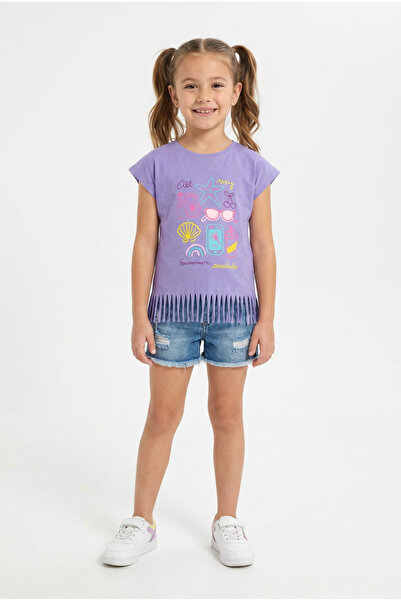Hafico Girl's 100% Cotton Summer Vacation Themed Printed T-Shirt with Tassels