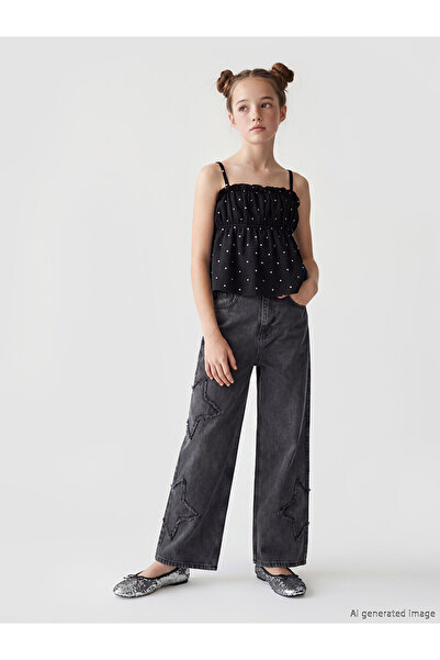 LC Waikiki Nevavm Baggy Fit Embroidered Girls' Jean Pants with a Difference