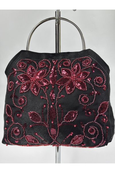 GUSTELLO Varia |   Satin Fabric Silver Metal Handle Women's Handbag Evening Dress Bag