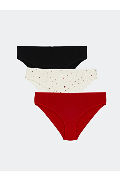 LC Waikiki Alita City Printed Bikini Panties with Difference in Color, Pack of 3