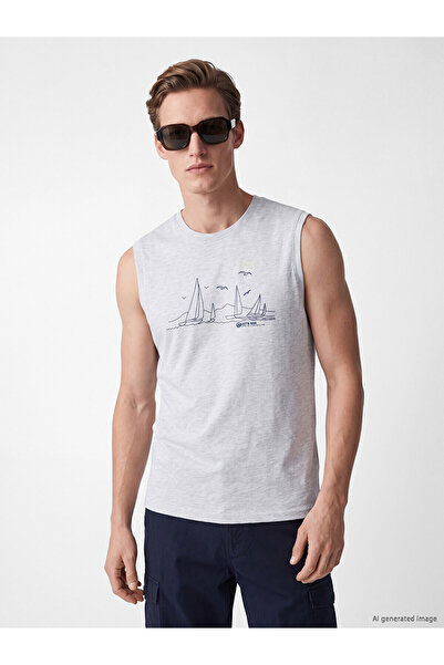 LC Waikiki Trendlucky Men's Sleeveless T-Shirt with Oval Collar and Printed D...