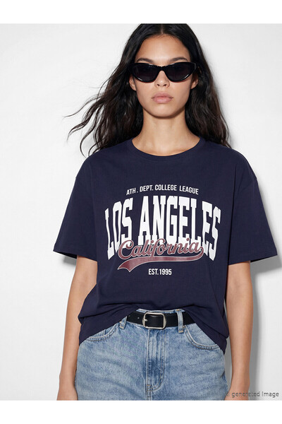 LC Waikiki Two Mt Shop Quality Los Angeles Printed 100% Cotton Women's T-Shirt