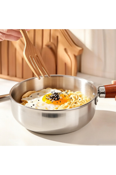 Choice 17cm 1pc Stainless Steel Pot with Heat-Resistant Wooden Handle - Induc...