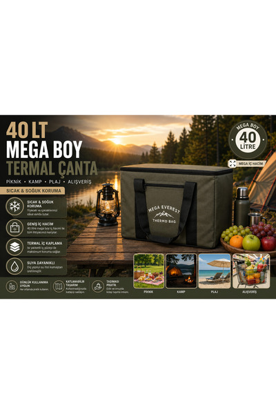 BasaranAvm 40 Lt Mega Size Thermal Bag with Thermos for Picnic Camping Beach ...