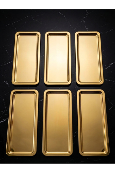 SEVA ÇELİK Stainless Steel Gold 6-Piece Rectangular Service and Presentation ...