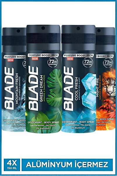 Blade Erkek Deodorant 4x150 Ml (Cool Fresh,Nıght Fıre,Mountain,Green Dream) H...