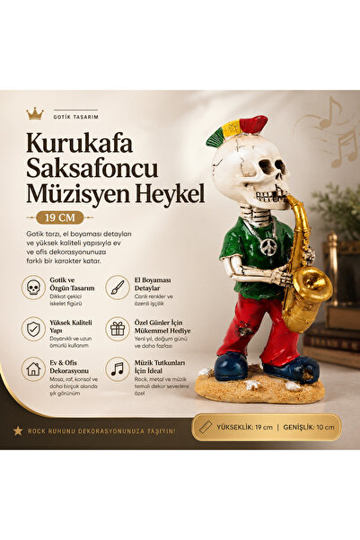 e-life shop Gotik Kurukafa Saksafoncu Heykeli Dekoratif Reçine Biblo 19 cm Ev...
