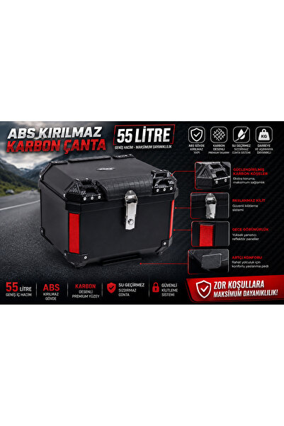 Tex ABS 55 Litre Siyah Arka Çanta Topcase kırılmaz su gecirmez