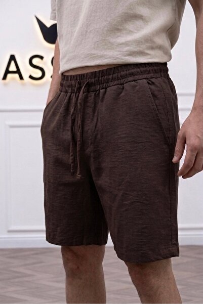 assef Men's Regular Fit Relaxed Cut Elastic Waist and Drawstring Linen Shorts...