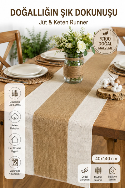 Gülce Home Collection Linen Bohemian Table Runner Double Color Special Design