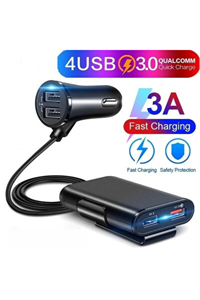Choice شاحن سيارة عالمي بأربعة منافذ USB للمقعد الأمامي والمقعد الخلفي QC3.0 ...