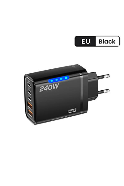 Choice شاحن مكتبي أسود 5 في 1 بتقنية GaN USB-C، مزود بقابس أوروبي، وشحن سريع ...