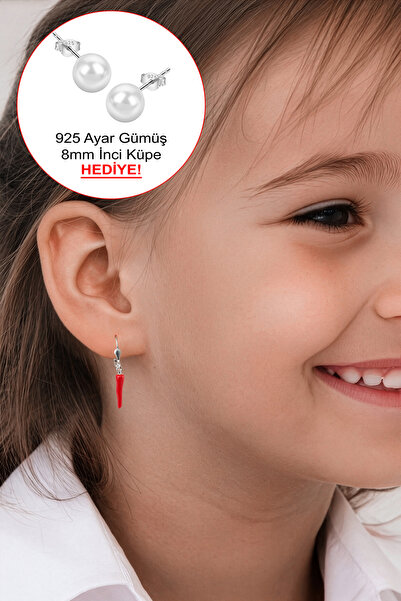 klas gümüş Kız Çocuk Kırmızı Biber Mengeç Küpesi Batmaz Güvenli Kilit | Şans ...