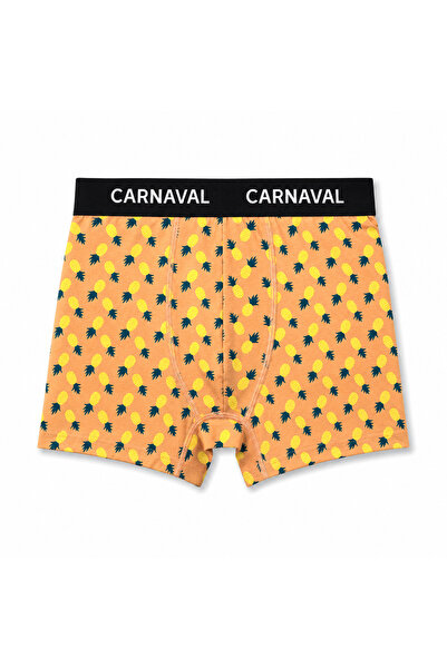 CARNAVAL SOCKS بوكسر رجالي من القطن الفاخر بنقشة أناناس من كرنفال - لون برتقالي