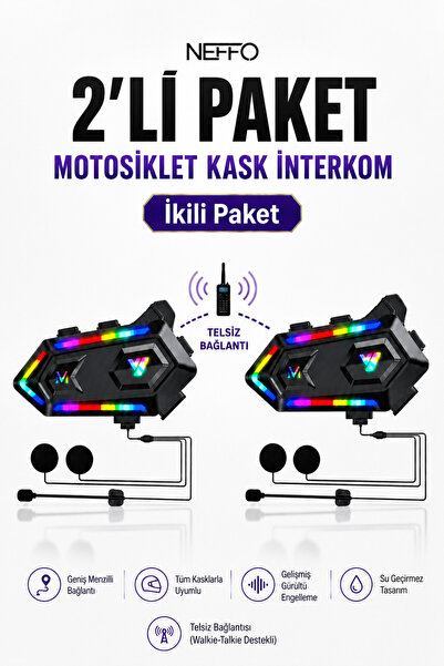 NEFFO V20 Max Telsiz Özellikli 2'li Set 5.3 Bluetooth Motosiklet Kask Kulaklı...