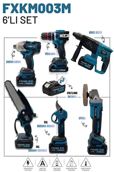 Fenix 21V 3.0Ah FXKM003M 6'lı Set