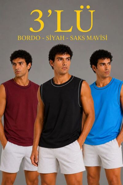 Generic Brand Men's 3-Piece Sleeveless Athlete Set Summer Crew Neck - Black, ...