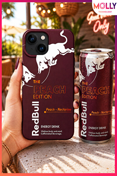 Molly iPhone 13/14 İçin Vişne Redbull The Peach Edition Desenli İçi Kadife Si...