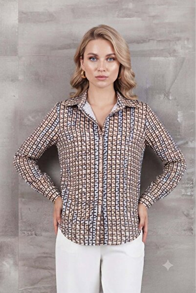 Fulla Moda قميص ذو تصميم هندسي وقصة عادية