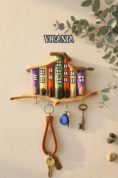 Nart Handicraft Ahşap Anahtarlık Askısı | El Yapımı Renkli Ev Hediyesi | Drif...